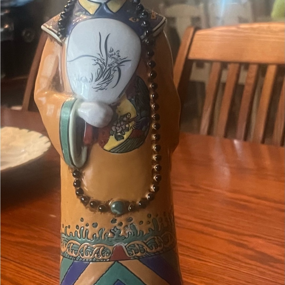 Colorful Antique Ceramic Figurine with Fan